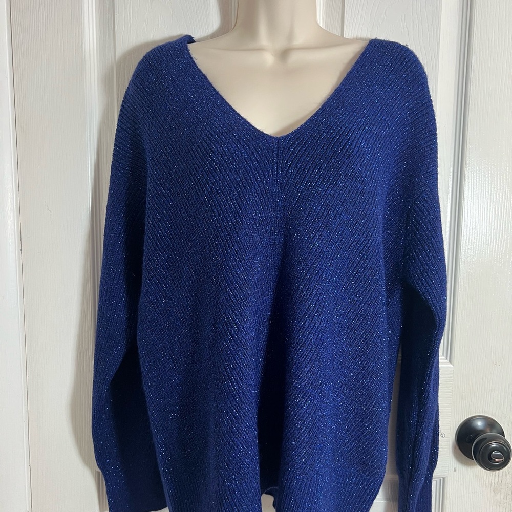INC International Concepts Blue V-Neck Sweater XL